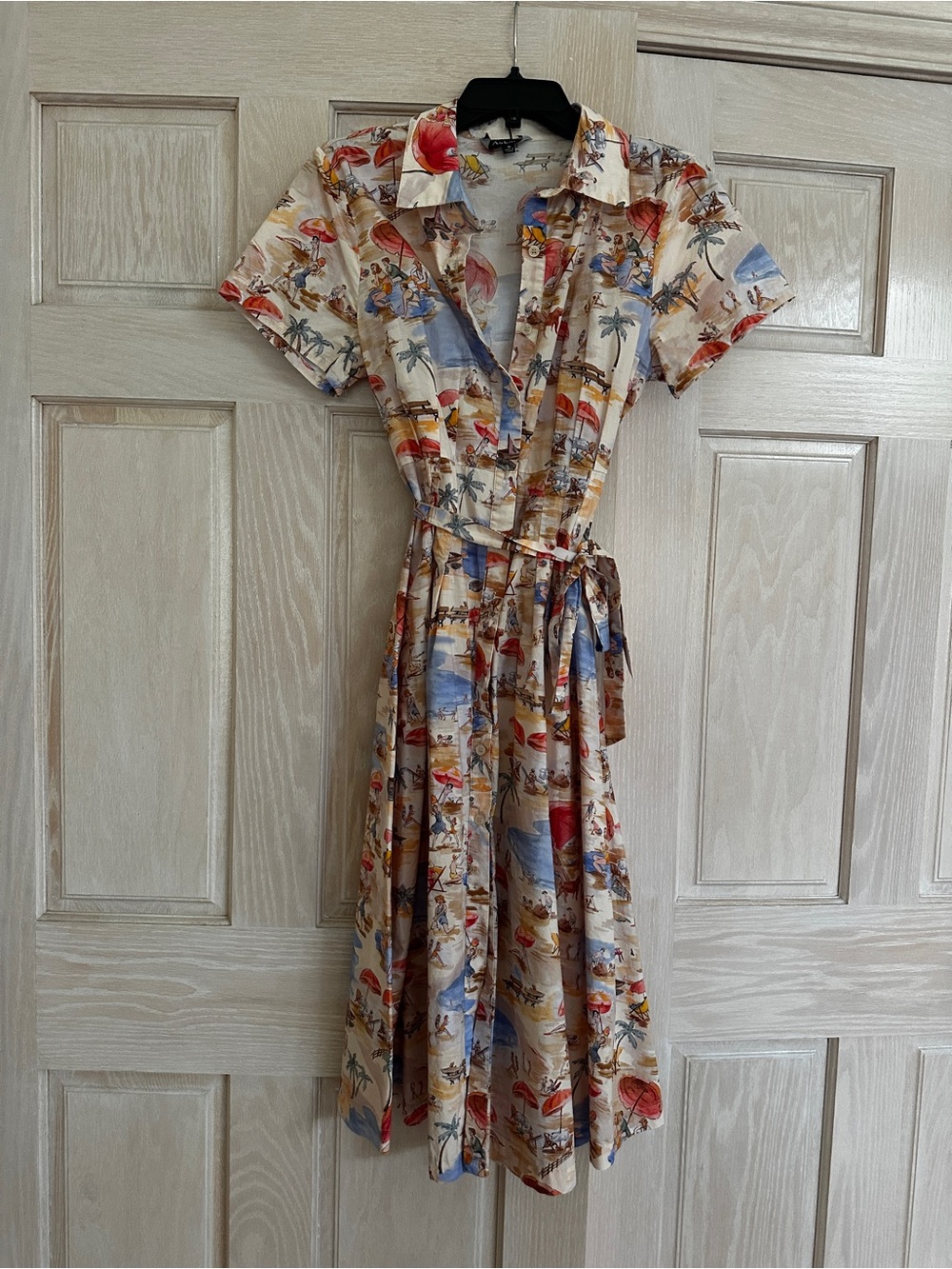 Vintage Beach Scene Midi Dress